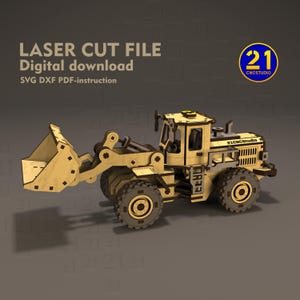 File di taglio laser 3D per caricatore frontale / Veicolo da costruzione in legno SVG DXF / Modello in scala 1:35 / Download digitale