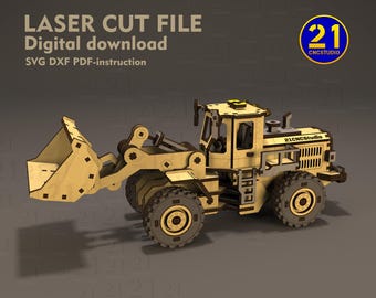 Front Loader 3D Laser Cut File | Wooden Construction Vehicle SVG DXF | 1:35 Scale Model | Digital Download