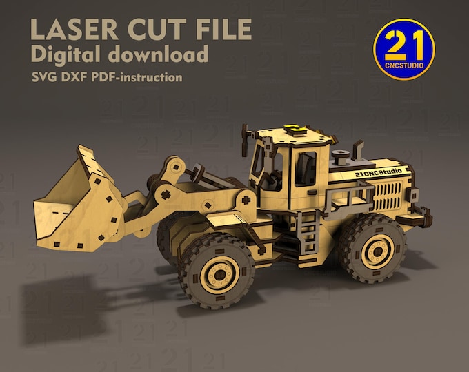 Front Loader 3D Laser Cut File | Wooden Construction Vehicle SVG DXF | 1:35 Scale Model | Digital Download