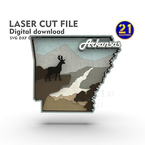Arkansas 8-laags SVG-lasergesneden bestand | Meerlaagse 3D-staatskaart | Digitale download