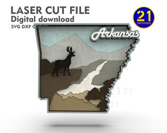 Arkansas 8-Layer SVG Laser Cut File | Multilayer 3D State Map | Digital Download