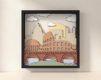 Rome Skyline Laser Cut Files: Layered Colosseum Cityscape