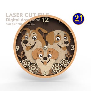 Adorável Relógio de Corte a Laser com Tema de Cachorro | Download Digital SVG DXF CDR