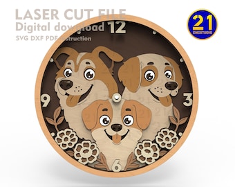 Adorable Dog-Themed Laser Cut Clock | Digital Download SVG DXF CDR