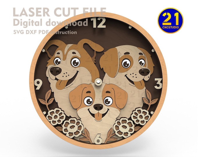 Adorable Dog-Themed Laser Cut Clock | Digital Download SVG DXF CDR
