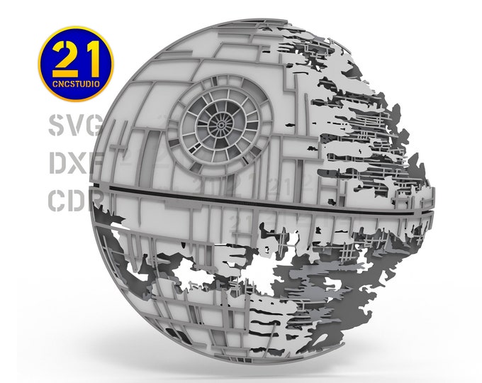 Death Star 5 layers 2.5d dxf, svg, ai, cdr laser cut file