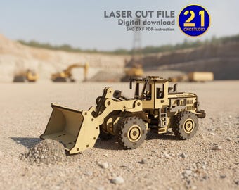 3D Wooden Front Loader Model: Laser Cut Vehicle SVG DXF (Digital Download)