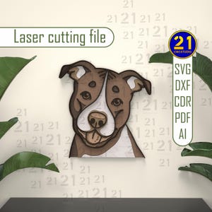 Pitbull Laser Cut File | Multilayer Dog Wall Art | American Staffordshire Terrier SVG DXF DIY
