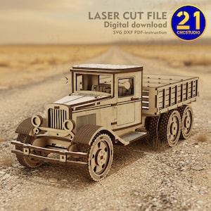 3D Classic Truck Laser Cut File: Wooden Model (SVG DXF Digital Download)