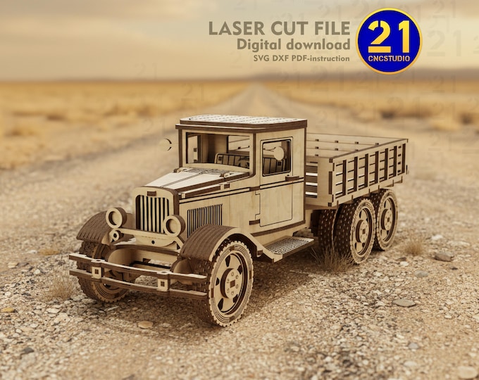 3D Classic Truck Laser Cut File: Wooden Model (SVG DXF Digital Download)