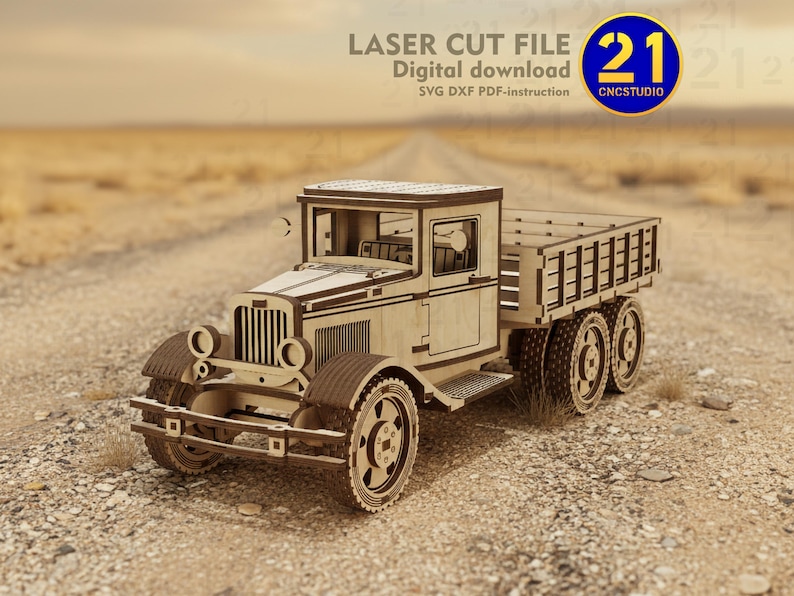 3D Classic Truck Laser Cut File: Wooden Model (SVG DXF Digital Download) image 1