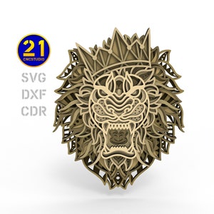 Multilayer Lion king in the crown laser cut file dxf svg cdr