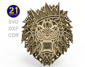 Lion King Multilayer Laser Cut File | Crown Animal Decor SVG DXF | Digital Download