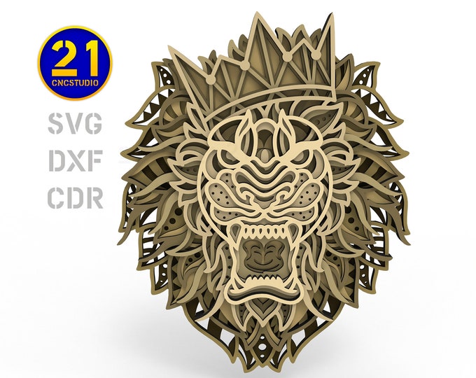 Multilayer Lion king in the crown laser cut file dxf svg cdr