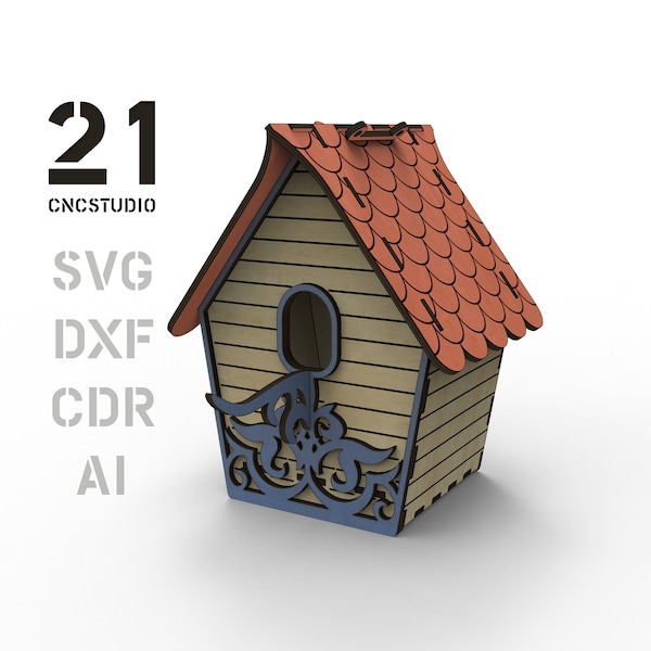 Birdhouse laser cut file, dxf, svg, ai and cdr, wooden constructor