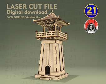 Asian Watchtower Laser Cut File | Miniature Terrain Template | Craft & DIY Digital File