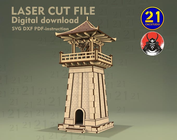 Asian Watchtower Laser Cut File | Miniature Terrain Template | Craft & DIY Digital File