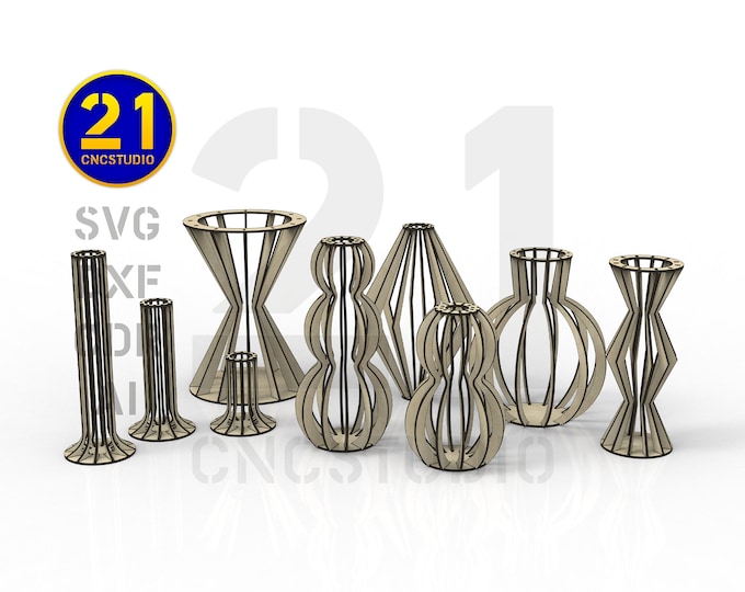 Decorative vases laser cut file, dxf, svg, ai and cdr, 3d