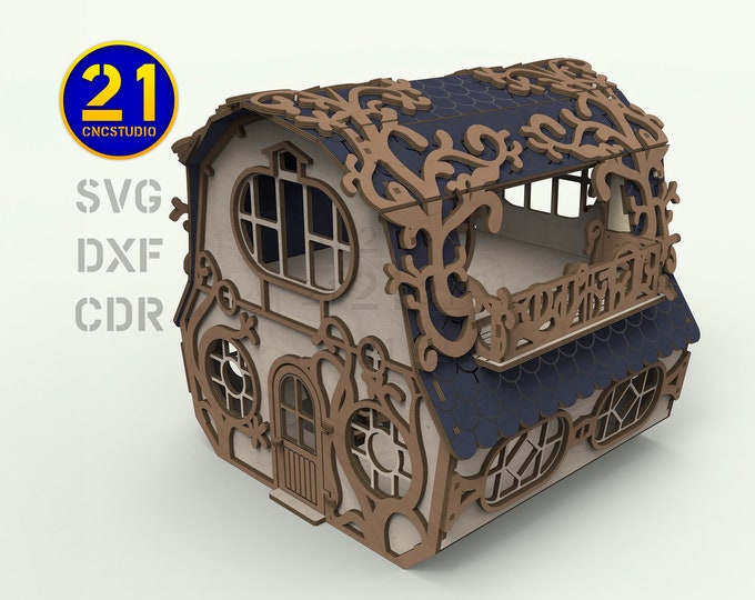 Fairy House SVG, Laser Cut File for Whimsical Fantasy Cottage, Hobbit House Diorama, Miniature 3D Puzzle for Glowforge & xTool