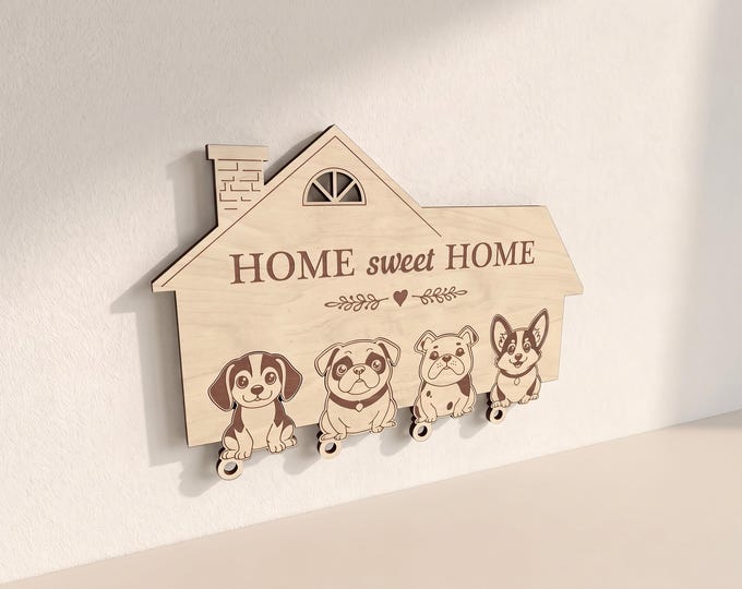 Dog Key Holder Laser Cut Files: Home Sweet Home Design