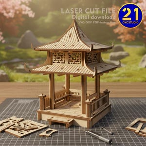 Pabellón Pagoda Asiática cortado con láser: Terreno RPG de 28-32 mm (Descarga digital)