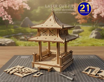Laser Cut Asian Pagoda Pavilion: 28-32mm RPG Terrain (Digital Download)