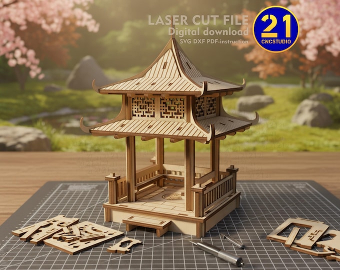 Laser Cut Asian Pagoda Pavilion: 28-32mm RPG Terrain (Digital Download)