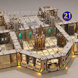 Modułowa stacja kosmiczna do gier planszowych – pliki cięte laserowo do samodzielnego terenu RPG Sci-Fi – sklejka 3 mm Teren modułowy