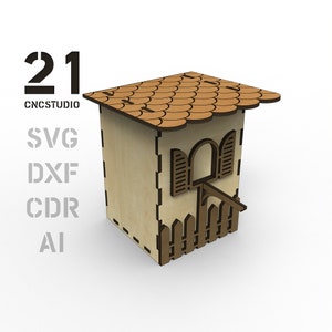 Birdhouse v2 laser cut file, dxf, svg, ai and cdr, wooden constructor