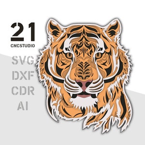 Tiger multilayer 2d dxf, svg, ai, cdr laser cut file