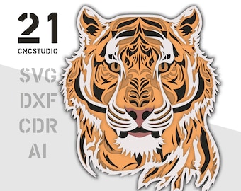 Tiger multilayer 2d dxf, svg, ai, cdr laser cut file