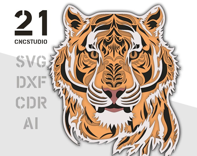 Tiger multilayer 2d dxf, svg, ai, cdr laser cut file