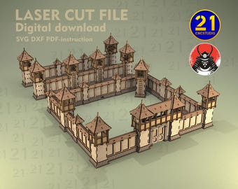 Samurai Fortress Modular Laser Cut File | 28mm Tabletop Terrain | SVG DXF Digital Download for Wargames & RPGs