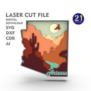Vignette de l'état de l'Arizona - fichier multicouche découpé au laser svg dxf ai eps cdr