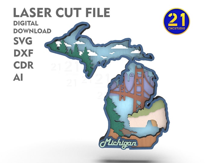 Michigan State Vignette - Laser Cut Multilayer File svg dxf ai eps cdr