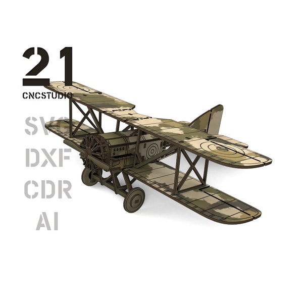 Biplane aeroplane laser cut file, dxf, svg, ai and cdr, 3d puzzle file, wooden constructor