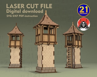 Asian Watchtower Laser Cut File: Samurai Village Terrain (SVG DXF Digital Download)