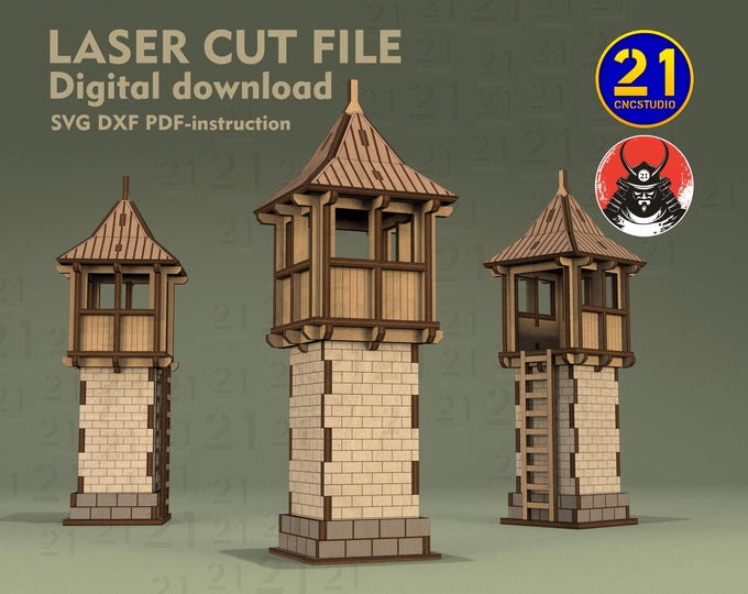 Asian Watchtower Laser Cut File | Samurai Village Terrain for Tabletop Games | SVG DXF Digital Download
