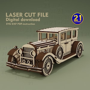 File di taglio laser per auto d'epoca / Modello in legno d'epoca / Download digitale SVG DXF