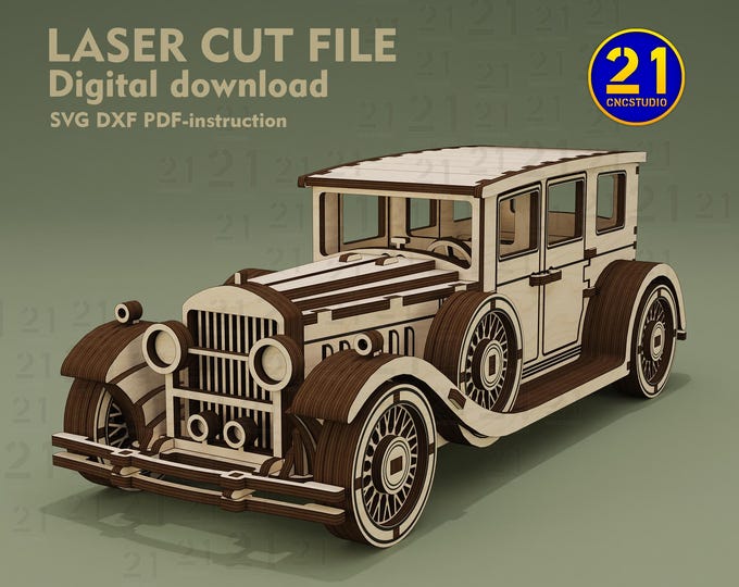 Classic Car Laser Cut File | Vintage Wooden Model | Digital Download SVG DXF