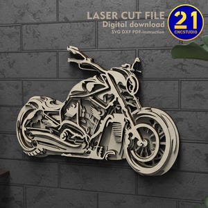 Motorcycle 3D Laser Cut File | Multi-layer Motorbike Wall Art | SVG DXF Digital Download