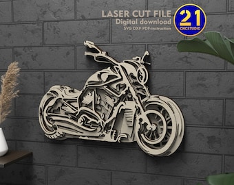 Motorcycle 3D Laser Cut File | Multi-layer Motorbike Wall Art | SVG DXF Digital Download