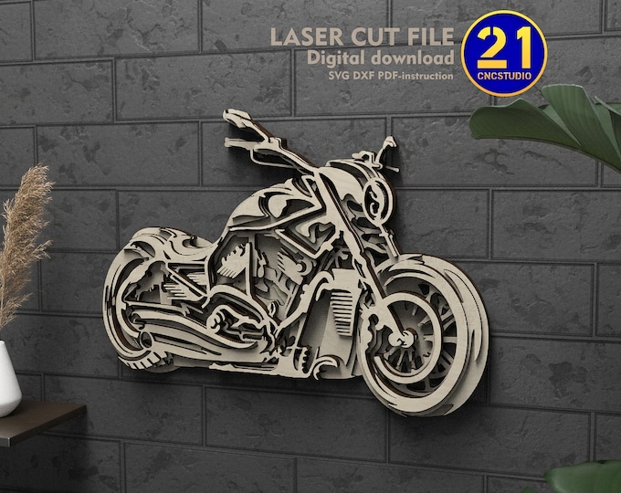 Motorcycle 3D Laser Cut File | Multi-layer Motorbike Wall Art | SVG DXF Digital Download