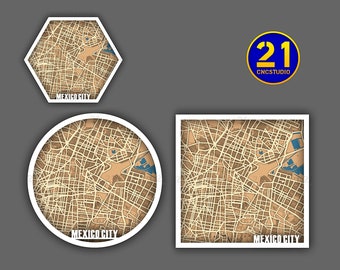 Mexico City multilayer map laser cut file in cdr, svg and dxf formats