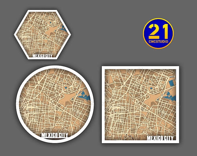 Mexico City multilayer map laser cut file in cdr, svg and dxf formats