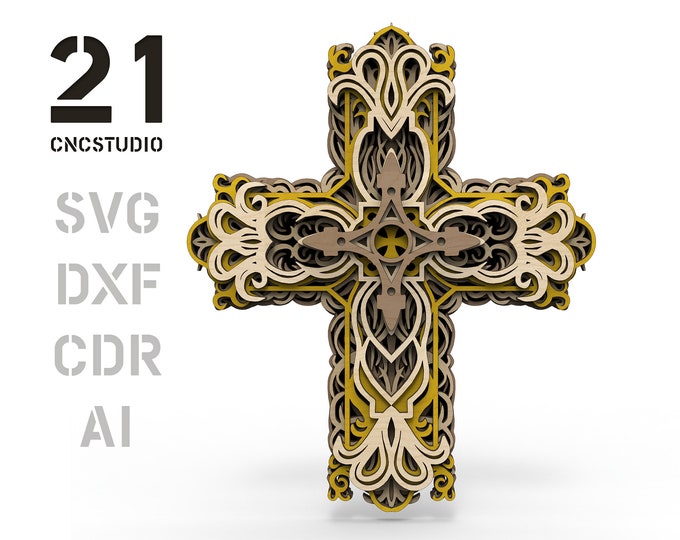 Cross 6 layers 2.5d dxf, svg, ai, cdr laser cut file