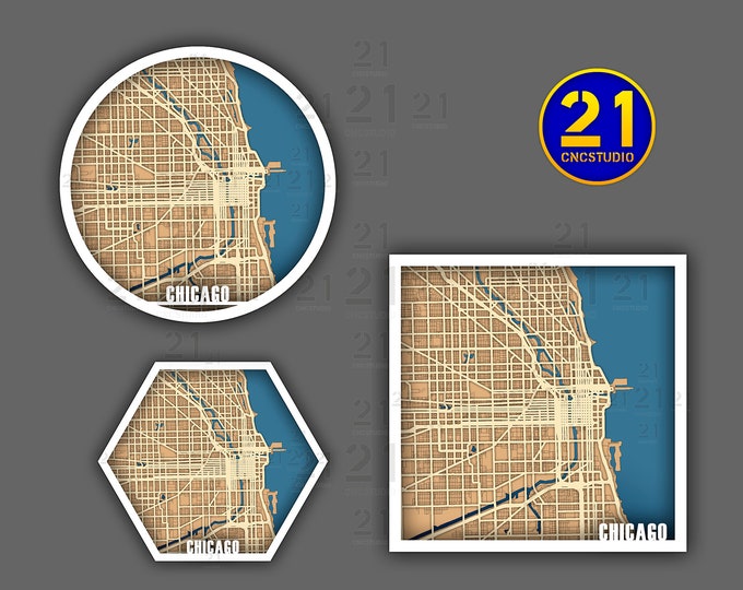 Chicago multilayer laser cut file in cdr, svg and dxf formats