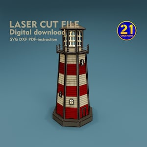 File di taglio laser del faro / Modello puzzle 3D per laser Glowforge, xTool, CO2 e diodo / Download digitale SVG DXF