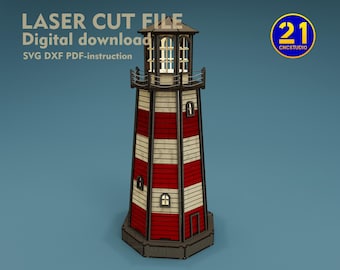Lighthouse Laser Cut File | 3D Puzzle Model for Glowforge, xTool, CO2 & Diode Lasers | SVG DXF Digital Download