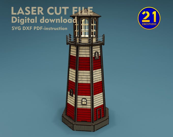 Lighthouse Laser Cut File | 3D Puzzle Model for Glowforge, xTool, CO2 & Diode Lasers | SVG DXF Digital Download